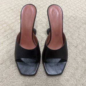 Amina Muaddi Black Leather Mules